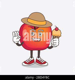 Eine Illustration von Crab Apple Cartoon Maskottchen Charakter hält Eis Stockfoto