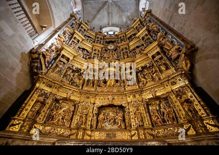 Hauptkapellenaltarbild, Capilla de Retablo Mayor, Kathedrale Santo Domingo de la Calzada, La Rioja, Spanien, Europa Stockfoto