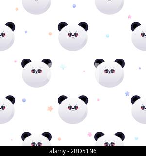 Süßer Kawaii Panda, Bär. Nahtloses Muster für Tiere. Vektorgrafiken Stock Vektor