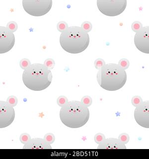 Süße Kawaii Maus, Rat. Nahtloses Muster für Tiere. Vektorgrafiken Stock Vektor