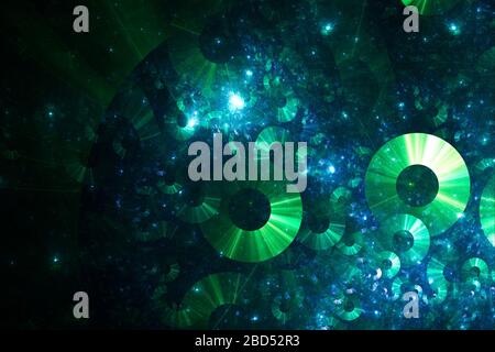 Neon leuchtende Linien und Formen fliegen im Raum. Geometrische Sci-Fi-Struktur. Abstrakt kreativ modernen Hintergrund Stockfoto