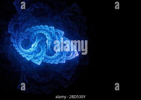 Neon leuchtende blaue Linien und Formen fliegen im Raum. Geometrische Sci-Fi-Struktur. Abstrakt kreativ modernen Hintergrund Stockfoto