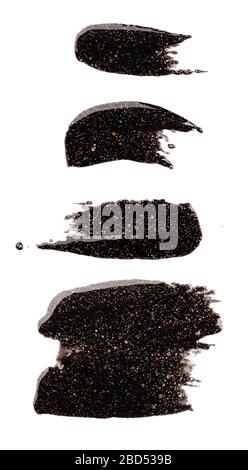 Set von breiten und schmalen Pinselstrichen, schwarzer Glitter Nagellack, isoliertes Element für Design. Stockfoto