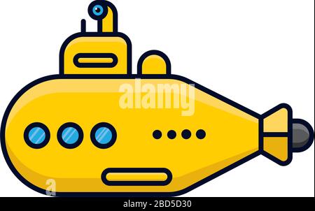 Gelbes U-Boot-Schiff isolierte Vektorgrafiken für den Tag des U-Bootes am 11. April. Stock Vektor