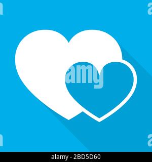 Abstraktes Herz Form skizzieren. Vector Illustration. Weiß Herz Symbol mit langen Schatten auf blauem Hintergrund. Das Herz als Symbol der Liebe. Stock Vektor