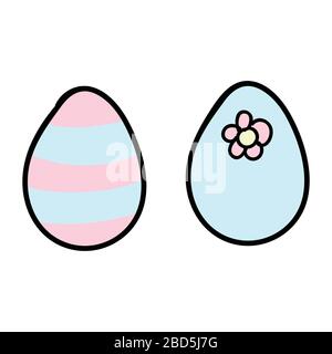 Niedliche ostereierjagd für Kinder Illustration. Frühlingsurlaub gestreifte Eiergrafik für Kinderfeier. Handgezeichnete Doodle-Art Spaß bei der osterjagd Stock Vektor