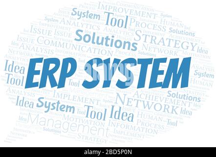 ERP-System Typografie Vektor-Wort-Wolke. Wordcloud Collage nur mit dem Text. Stock Vektor