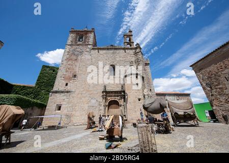 Filmset, Kirche San Mateo, Cáceres, Extremadura, Spanien, Europa Stockfoto