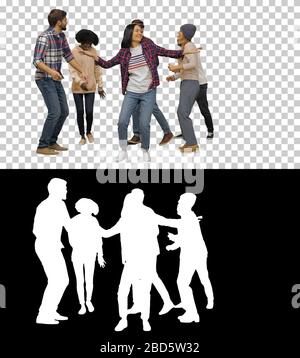 Gruppe glücklicher Jugendlicher tanzt zusammen, Alpha Channel Stockfoto