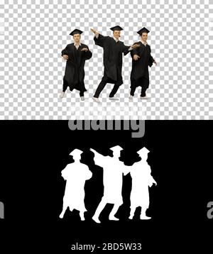 Abschluss von männlichen Studenten, die zusammen tanzen, Alpha Channel Stockfoto