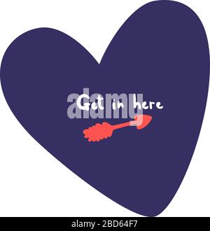 Valentinstag typografische violette Postkarte. Quadratisches Format. Phrase hier einfügen und Pfeilzeichen. Vektordarstellung eines Valentinstages. Isoliertes Bild Stock Vektor