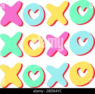 Fluoreszierende Farben der Vektorgrafiken. Umarmungen und Küsse XOXO Doodle für Liebeskonzept. Valentine- und Hochzeitskarte. Quadratisches Format. Helles Bild. Tic Stock Vektor
