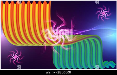 Abstraktes Kunst- und Blumendesign auf dunklem Wellenhintergrund Stockfoto