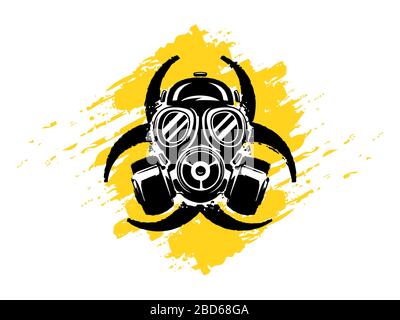 Anzeichen von Biohazard mit Gasspaske Grunge Vektor Illustration. Umweltverschmutzung und Gefahrenkonzept. Pandemie- oder Epidemiekonzept. Biohazard. Stock Vektor