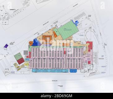 Ein Plan für das neue temporäre NHS Nightingale Hospital North West, das im Manchester Central Conference Center in Manchester gebaut wird, da Großbritannien weiterhin in Sperrungen ist, um die Ausbreitung des Coronavirus einzudämmen. Stockfoto