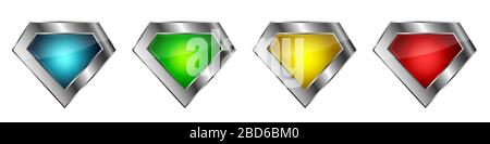 Diamantsymbole festgelegt. Diamant in einem silbernen Rahmen isoliert. Symbole für Kristallvektoren. Vektorgrafiken. Stock Vektor