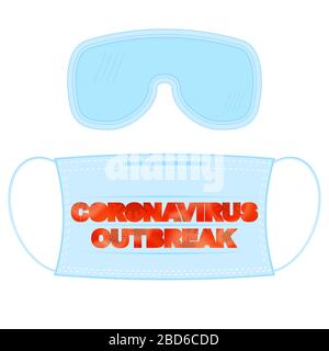 Gesichtsmaske und Kunststoffbrille zum Schutz auf weißem Hintergrund isoliert Stock Vektor