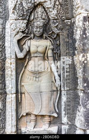 Apsara Tänzer, Basrelief von Angkor, Kambodscha Stockfoto