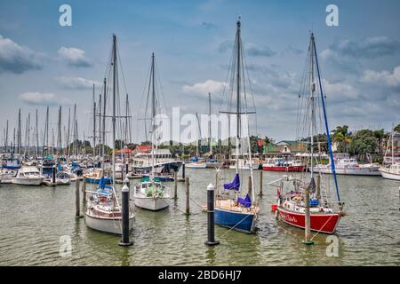 Boote am Yachthafen von Town Basin am Hatea River in Whangarei, Northland Region, North Island, Neuseeland Stockfoto