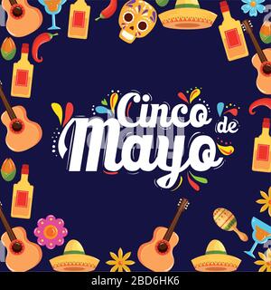 Mexikanische Ikonen des Cinco de Mayo Vektordesigns Stock Vektor