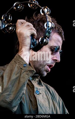 Aarhus, Dänemark. Juni 2018. Die englische Sängerin, Songwriterin und Musikerin Liam Gallagher führt ein Live-Konzert während des dänischen Musikfestivals Northside 2018 in Aarhus durch. (Foto: Gonzales Foto - lasse Lagoni). Stockfoto