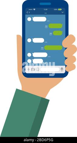 Hand-Hold Smartphone Vector Illustration/Chat App (SNS/Message App) Stock Vektor