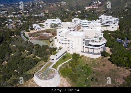 Luftaufnahmen über dem Getty Center-Museum Los Angeles, Kalifornien Stockfoto