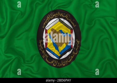Flagge des Golfkooperationsrates mit gewelltem Seidentextiliengewebe. Stockfoto