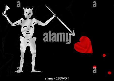 Piratenfahne Jolly Roger in Seidenstoff-Textur. Stockfoto