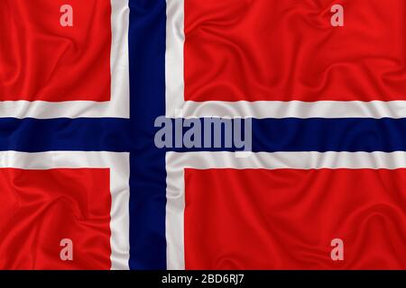 Spitzbergen und Jan Mayen fahnen auf welligem Seidentextilien Stoffhintergrund. Stockfoto