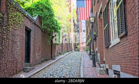 Acorn St., Beacon Hill, Boston MA. Es ist einer der Bereiche, die Boston ein europäisches Gefühl geben. Stockfoto