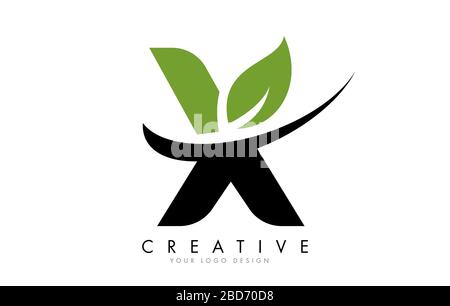 Letter X mit Leaf und Creative Swoosh Logo Design. Vektorgrafiken Für Eco Letter. Stock Vektor