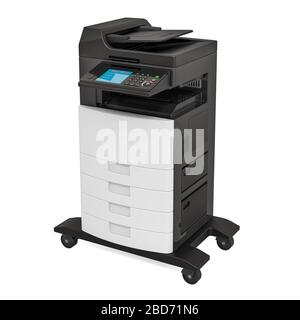 Multifunktionsdrucker für Büro, 3D-Rendering isoliert auf weißem Hintergrund Stockfoto