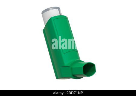 Grüner Inhalator, 3D-Rendering isoliert auf weißem Hintergrund Stockfoto