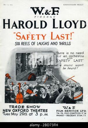 HAROLD LLOYD IN SICHERHEIT ZULETZT! 1923 Regisseure FRED C. NEWMEYER und SAM TAYLOR Story Hal Roach Sam Taylor Tim Whelan Silent Comedy Hal Roach Studios / Pathe Exchange Stockfoto