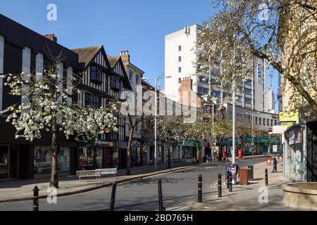 Nottingham, Großbritannien. April 2020. Uk Coronavirus Lockdown Tag 14. Die Stadt Nottingham setzt ihre soziale Distanzierung fort und die Sperrung von Reisen, die nicht unbedingt notwendig sind. Stockfoto