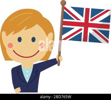 Cartoon Business Woman mit Nationalflaggen / Großbritannien . Flache Vektorgrafiken. Stock Vektor