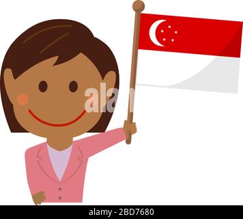 Cartoon Business Person von verschiedenen Rennen mit Nationalflaggen / Singapur.Flat Vektor-Illustration. Stock Vektor