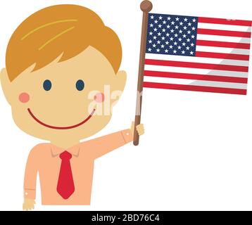 Cartoon Business man with National Flags / USA . Flache Vektorgrafiken. Stock Vektor