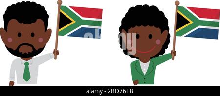 Cartoon Business Person verschiedener Rassen mit Nationalflaggen / Südafrika .Flat Vector Illustration. Stock Vektor