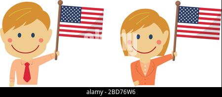 Cartoon Business Person verschiedener Rassen mit Nationalflaggen / USA .Flat Vector Illustration. Stock Vektor