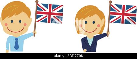 Cartoon Business Person verschiedener Rassen mit Nationalflaggen / die UK .Flat Vector Illustration. Stock Vektor