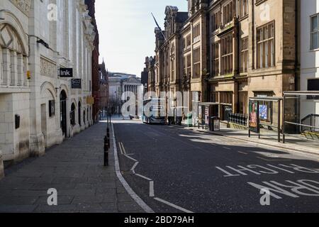 Nottingham, Großbritannien. April 2020. Uk Coronavirus Lockdown Tag 14. Die Stadt Nottingham setzt ihre soziale Distanzierung fort und die Sperrung von Reisen, die nicht unbedingt notwendig sind. Stockfoto