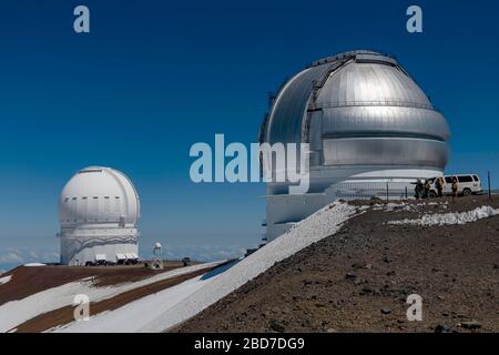 Mauna Kea Gemini Observatory, Canada-France-Hawai'i Telescope und Gemini Telescope, Mauna Kea Ice Age Natural Area Reserve, Big Island, Hawaii, USA Stockfoto