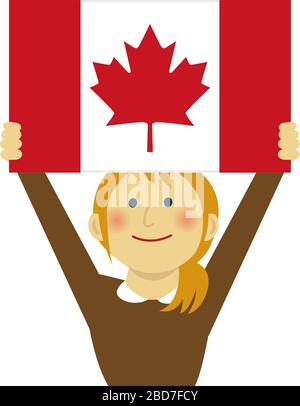 Cartoon-Frau mit Nationalflaggen/Kanada (Oberkörper). Flache Vektorgrafiken. Stock Vektor