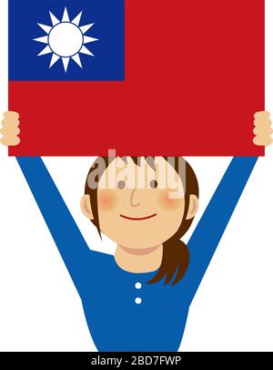 Cartoon-Frau mit Nationalflaggen / Taiwan (Oberkörper). Flache Vektorgrafiken. Stock Vektor