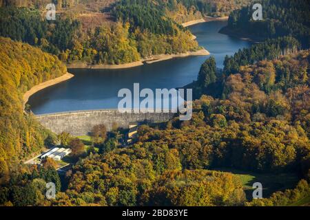 , Stausee Hasper Talsperre 28.10.2014, Luftbild, Deutschland, Nordrhein-Westfalen, Ruhrgebiet, Hagen Stockfoto