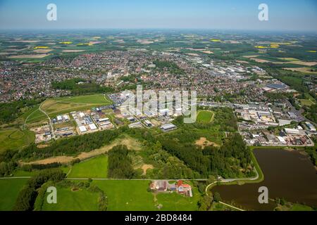 Industriegebiet an den Foerdertuermen in Hamm-Bockum-Hoevel, 09.05.2016, Luftbild, Deutschland, Nordrhein-Westfalen, Ruhrgebiet, Hamm Stockfoto