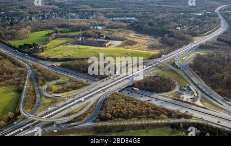 , Autobahnkreuz Breitscheid, 24.02.2014, Luftbild, Deutschland, Nordrhein-Westfalen, Niederrhein, Ratingen Stockfoto