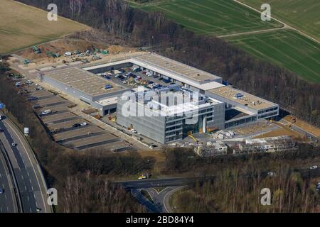 Neubau des Hauptgebäudes von Enervie auf der Haßleyer-Insel in Hagen, 12.03.2014, Luftaufnahme, Deutschland, Nordrhein-Westfalen, Ruhrgebiet, Hagen Stockfoto